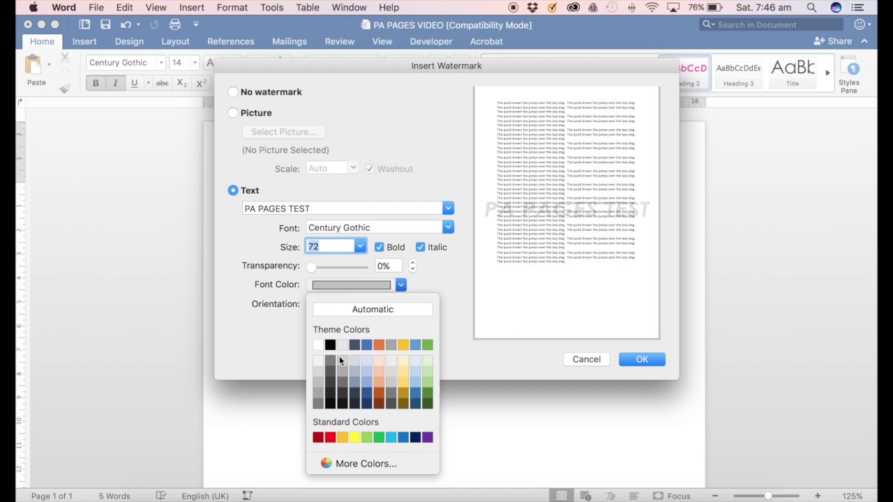 draft watermark enlarges when printing word for mac 2016